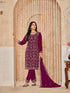 Burgundy Faux Georgette Pant Suit Acy9459 Back View